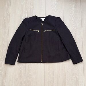 H&M Dark Gray Blazer with Gold Zipper Accents